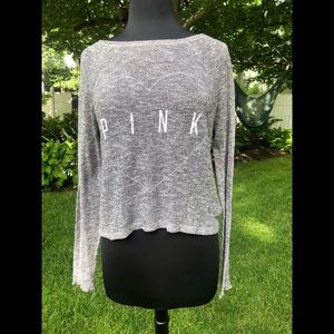 Light knit PINK heart sweater in heathered gray